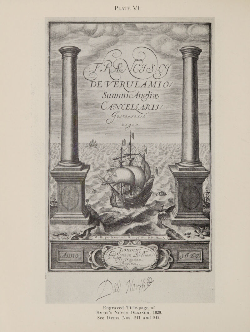                                                                                                                                                                                   eC Multi pertransibunt os     LonDINI ie cuit Go, LMM B tg Wwe ae PLUME».   ie Ke          GR    Engraved Title-page of Bacon’s Novum OrGaAnum, 1620.