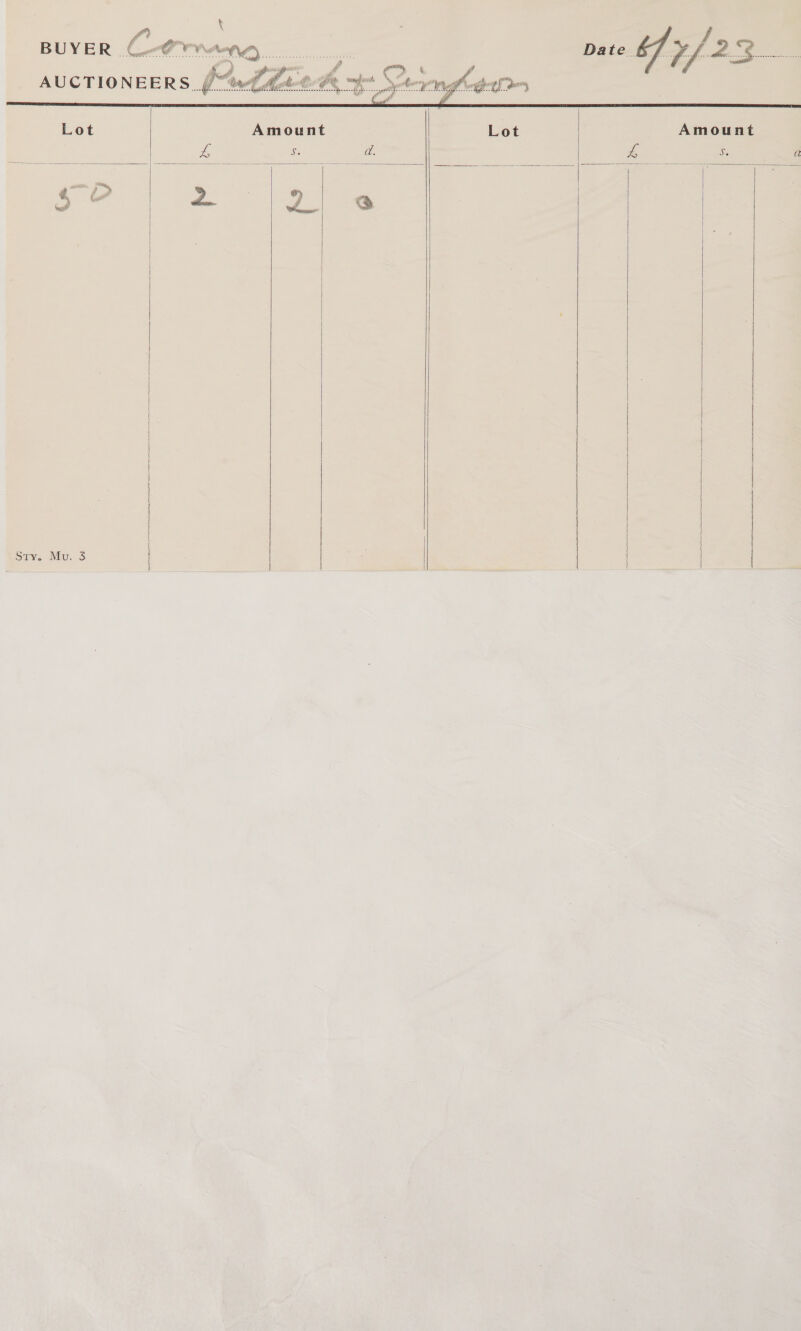 BUYER €.-@rveng | Date 67.7 / 2.8 eG rv Divgd es : ri fs a2 ce, AUCTIONEERS. (OE Ae O03 “h Detorngt   Lot Amount Lot Amount va Se a. /, Gs Q               Save iu. 3 \ }