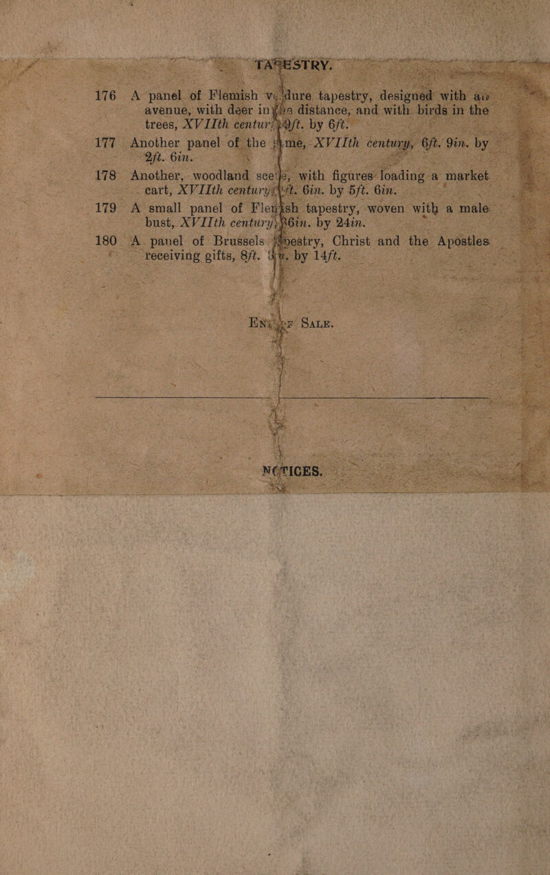 176 177 178 179 180 “TARESTRY, {      avenue, with deer ing trees, XV Lith centur: Another panel of the ¢ Oft. Gin. Sos Another, woodland sce! ie cart, XVIIth century 44. Gin. by 5ft. Gin. A small panel of Flew} bust, XVIIth century} Ost. by 6ft. R6in. by 241. Ne ICES. ay - 2 2 BY See see ere 