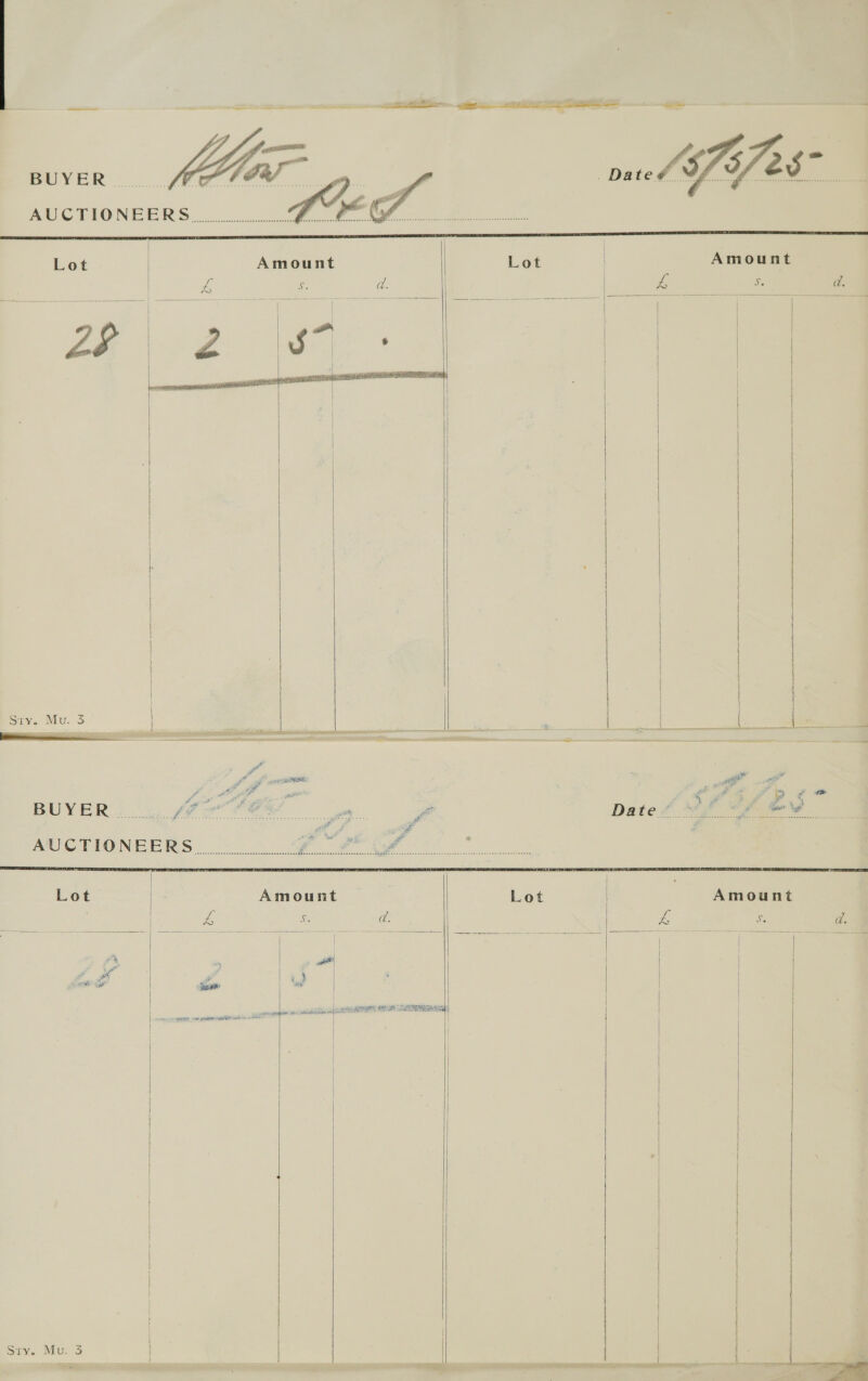   Lot  Save Wit ES               einen none aa eee aa on ie ss oe BUYER. |j.° Lah x, a r. Date pif’ “ee : i , Z AUCTIONEERS 8 0 rr ee ht oo ee Lot Amount Lot Amount é | ZL 5 a. ile AY a. Srv. Muss “kin           eR mao eh pa as nl a Sboeelomnre r   