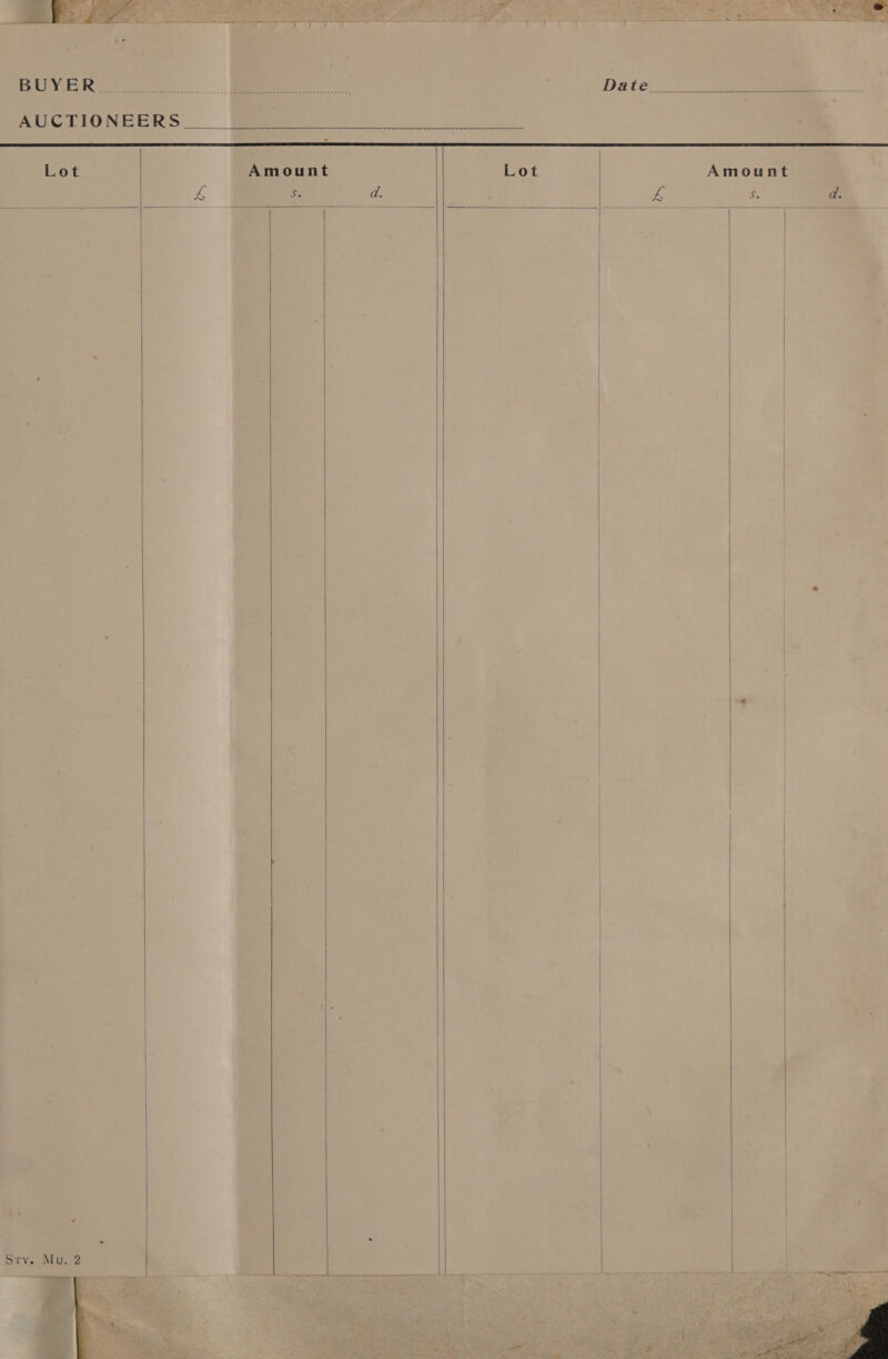                     POMC ee. oe ; Date... ee eee. AUCTIONEERS eee 2 ek 2, Lot Amount Lot Amount _ S. d. : te ‘3 a. ! As Bee Mu.   
