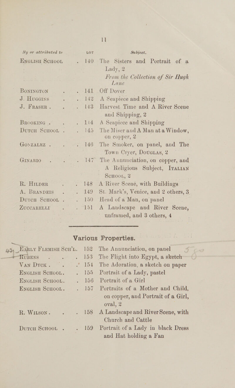 11 By or attributed to LOT Subject, ENGLISH SCHOOL 140 The Sisters and Portrait of a Lady, 2 From the Collection of Sir Hugh Lane BoNnINGTON 141 . Off Dover J. Huaaixs 142 A Seapiece and Shipping J. FRASER . 143 Harvest Time and A River Scene | and Shipping, 2 BROoOKING . 114 A Seapiece and Shipping Dutcu ScHoon . 145 The Miser and A Man ata Window, on copper, 2 GONZALEZ . 146 The Smoker, on panel, and The Town Oryer, Doveias, 2 GINARIO 147 The Annunciation, on copper, and A Religious Subject, Iranian SCHOOL, 2 R. HinpEr 148 A River Scene, with Buildings A. BRANDEIS 149 St. Mark’s, Venice, and 2 others, 3 Dutca ScHoo. . 150 Head of a Man, on panel ZUCCARELLI 151 A Laudscape and River Scene, ~ unframed, and 3 others, 4 Various Properties. —. indy _EMiy Fiemisu Scu’t. 152 The Annunciation, on panel _——+-RUBENS : . 153 The Flight into Egypt, a sketch A top DYCK = ~ 154 The Adoration, a sketch on paper ENNGLIsH SCHOOL. . 155 Portrait of a Lady, pastel TINGLISH SCHOOL. ~ 156 Portrait of a Girl ENGLISH SCHOOL. . 157 Portraits of a Mother and Child, on copper, and Portrait of a Girl, oval, 2 | A Landscape and River Scene, with Church and Cattle Portrait of a Lady in black Dress and Hat holding a Fan R. WILSoN . , . 158 DutcH SCHOOL . Page 3s,