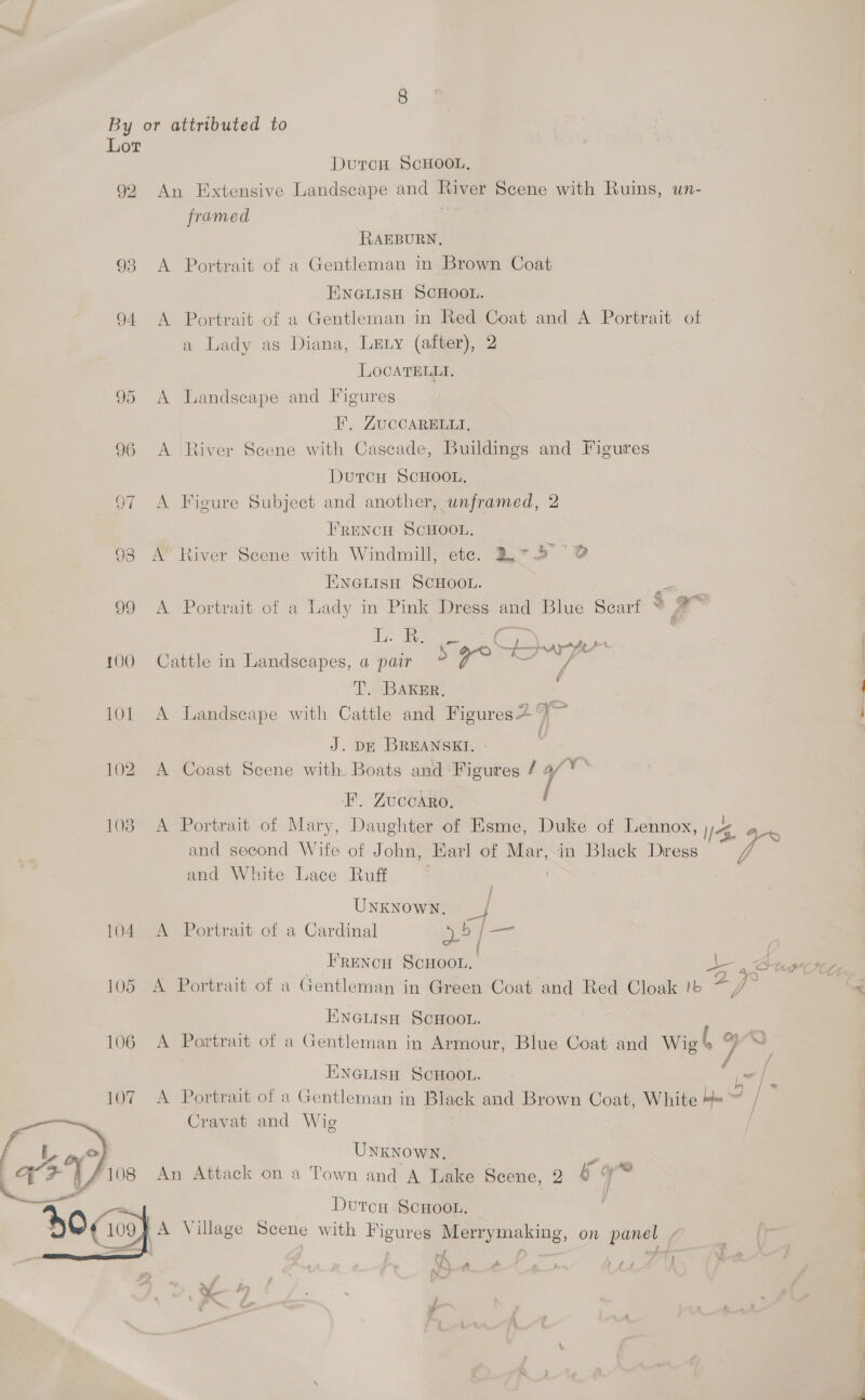 Lor DutcH SCHOOL, 92 An Extensive Landscape and ee Scene with Ruins, un- framed RAEBURN, 93 A Portrait of a Gentleman in Brown Coat ENGLISH SCHOOL. 94 A Portrait of a Gentleman in Red Coat and A Portrait of a Lady as Diana, Lexy (after), 2 LOocATELLI. A Landscape and Figures EF. ZUCCARBins. 96 <A River Scene with Cascade, Buildings and Figures Durcu SCHOOL. 97 <A Fieure Subject and another, unframed, 2 FRENCH SCHOOL. 98 A’ River Scene with Windmill, ete. 2.7 > 2 ENGLISH SCHOOL. 99 A Portrait of a Lady in Pink Dress ae Blue Searf © $9 iu: ie | | CO Or 100 Cattle in Landscapes, a pair > 9 OD a | f Fi T. BaKrr, 5 101 A Landscape with Cattle and Figures* a i J. DE BREANSKI. | 102 A Coast Scene with. Boats and Figures / 4/*° F. Zuccaro. 108 A Portrait of Mary, Daughter of Esme, Duke of Lennox, eA and second Wife of John, Earl of Mar, in Black Dress fo and White Lace Ruff NM f UNKNOWN. ay 104 A Portrait of a Cardinal 35 | — Al { ; : FRrENcH ScHoou. a , Suse. . , 5 : = wicker ds 105 A Portrait of a Gentleman in Green Coat and Red Cloak !b 4Y < ENGLIsH SCHOOL. 106 A Portrait of a Gentleman in Armour, Blue Coat and Wig 4 ha / ; ENGiIisH ScHooL. ~/ ; A Portrait of a Gentleman in Black and Brown Coat, White 4=> zs / ; ! Cravat and Wig Unknown. } <5 An Attack on a Town and A Lake Scene, 2 i is | a Dutcu ScHooL. : | RN Pi i Pes . . . .A Village Scene with Figures Merrymaking, on panel »  YA 4 Ay ;