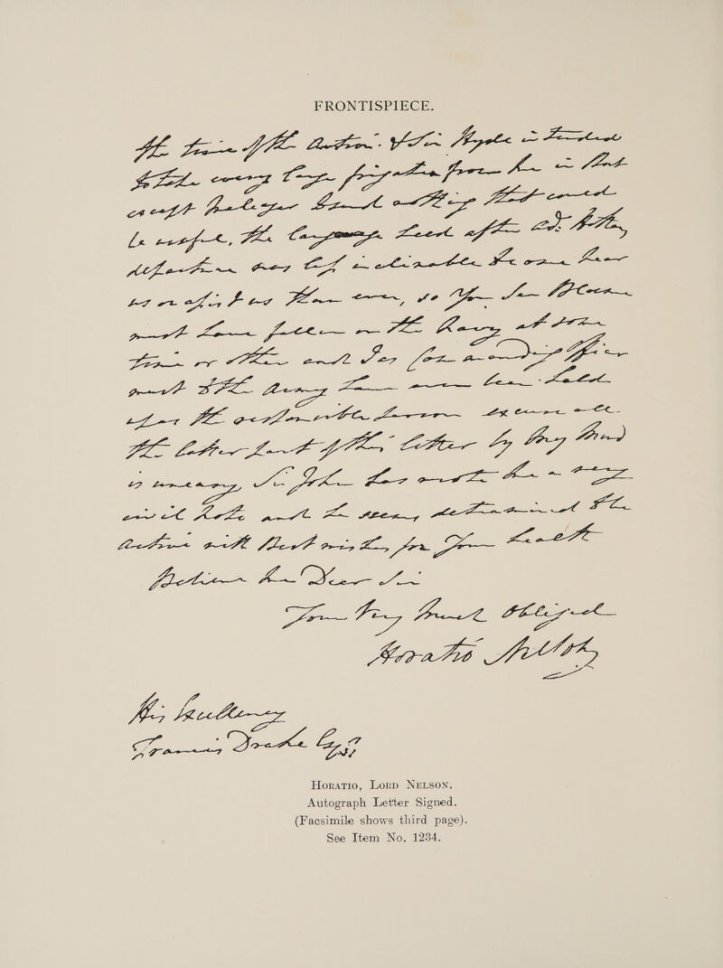 FRONTISPIECE. Horatio, Lorp NELSON. Autograph Letter Signed. (Facsimile shows third page). See Item No. 1234.