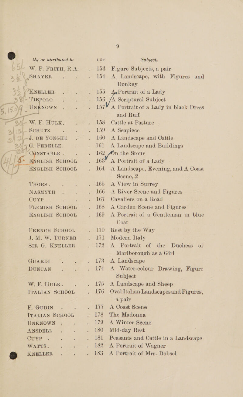 - eee 2 \V. fF. HULK. Meee oy no] | G. PERELLE. NSTABLE é Gig. rs ENGLISH SCHOOL THORS . NASMYTH CUYP FLEMISH soueen ENGLISH SCHOOL FRENCH SCHOOL J. M. W. TURNER SIR G. KNELLER GUARDI DUNCAN W.F. HULK. ITALIAN SCHOOL F. GUDIN ITALIAN SCHOOL UNKNOWN ANSDELL CUYP WATTS. KNELLER 153 Figure Subjects, a pair 154 <A Landscape, with Figures and Donkey 155 A,Portrait of a Lady 156 js Scriptural Subject 157” A Portrait of a Lady in black Dress and Ruff 158 Cattle at Pasture 159 <A Seapiece 160 A Landscape and Cattle 161 A Landscape and Buildings ne ge the Stour 163° A. Portrait of a Lady 164 A Landscape, Evening, and A Coast Scene, .2 165 A View in Surrey 166 A River Scene and Figures 167 Cavaliers on a Road 168 <A Garden Scene and Figures 169 A Portrait of a Gentleman in blue Coat 170 Rest by the Way 171 Modern Italy 172, A Portrait of the Duchess of Marlborough as a Girl 173 A Landscape 174 A Water-colour Drawing, Figure Subject 175 A Landscape and Sheep 176 Oval Italian Landscapesand Figures, a pair 177 A Coast Scene 178 'The Madonna 179 A Winter Scene 180 Mid-day Rest 181 Peasants and Cattle in a Landscape 182 A Portrait of Wagner 183 <A Portrait of Mrs. Dobsel