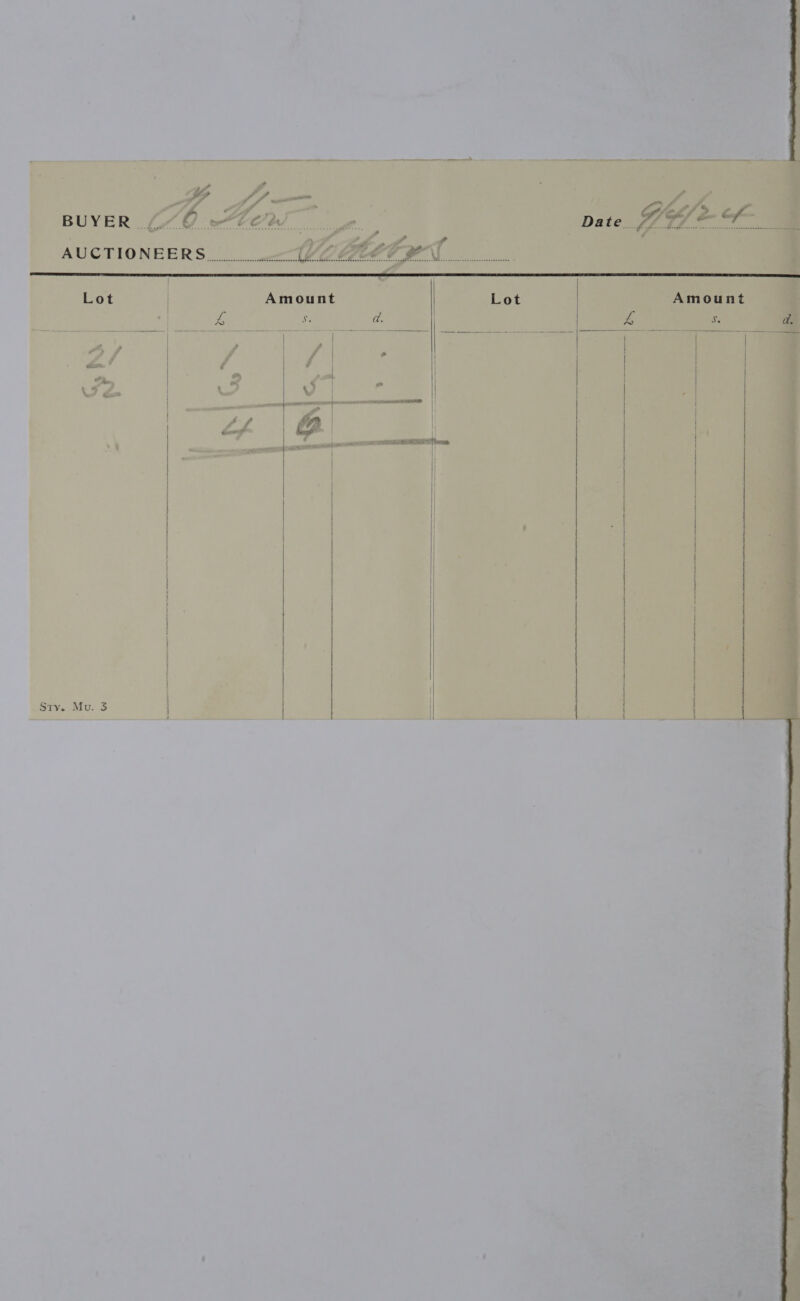 &amp; Amount Date _          \ Amount AUCTIONEERS... we” Lot    N2 | Paes mere ke Men eS —) (=) = — Sta eee = ise a —s ee ated . ‘ ; . Q2| ‘ Sty. Mu. 3