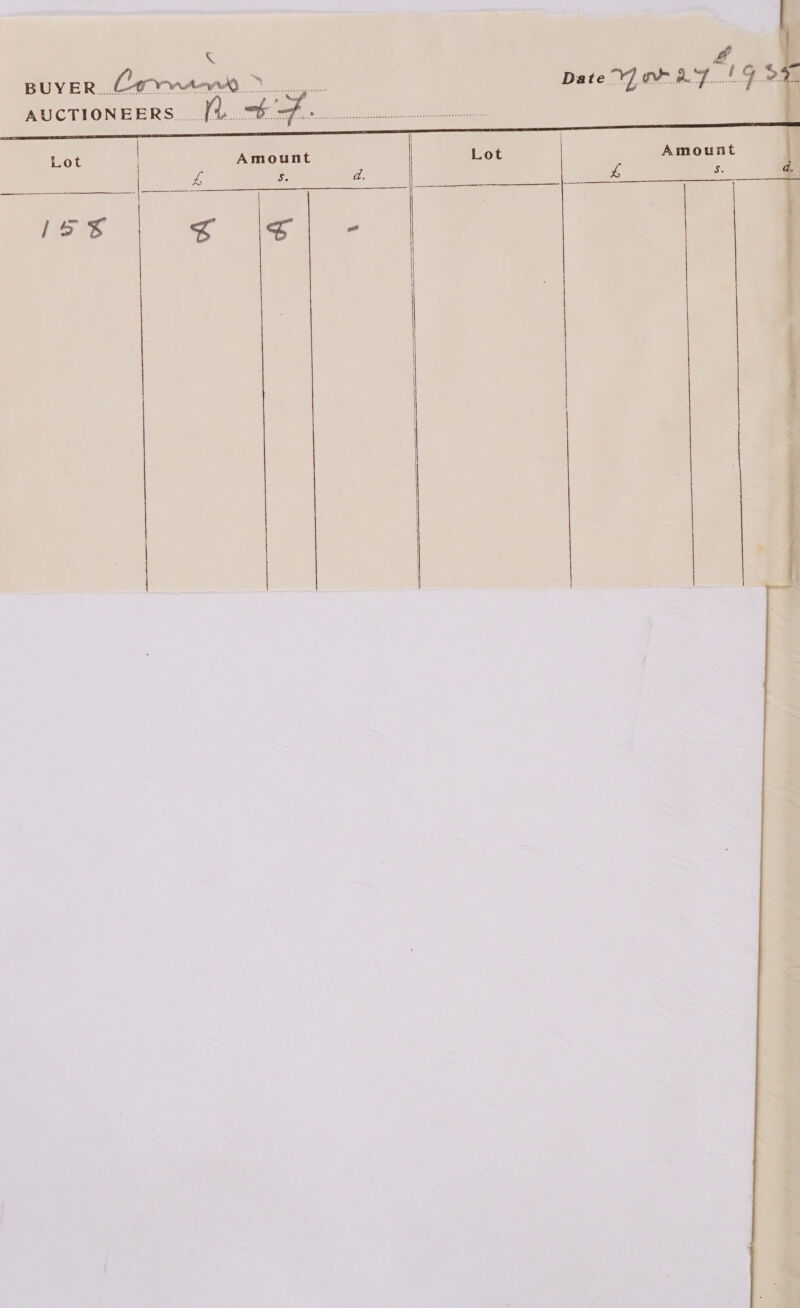 . . ht BUYER..C-Yy Nan Ara’ Date “¥] 1 ¢ par Be. 9.29, AUCTIONEERS... [%... nh 67. Sy ee ae oo eee eee Lot | Amount Lot Amount | | rs s. d. of s. d.    js | se ie) -    Peeters eee: . emma A RE teen mr! '