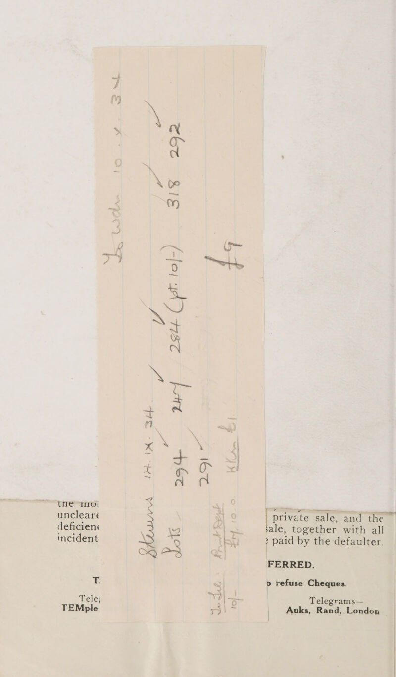 f} iN % a oe \ be 5 %) iB ain on™ &lt;7 log he kc St iP he ry \ —a gS t oS Gr. Ses a A | tne mu: &gt; a a REA | uncleare ) a} o | Brivate sale, and the deficienc 2 eo ale, together with all incident : + ve &gt; paid by the defaulter. ra : CQ as Me | ) FERRED. T. © o&gt; refuse Cheques. | Tele; | —~ | Telegrams— |