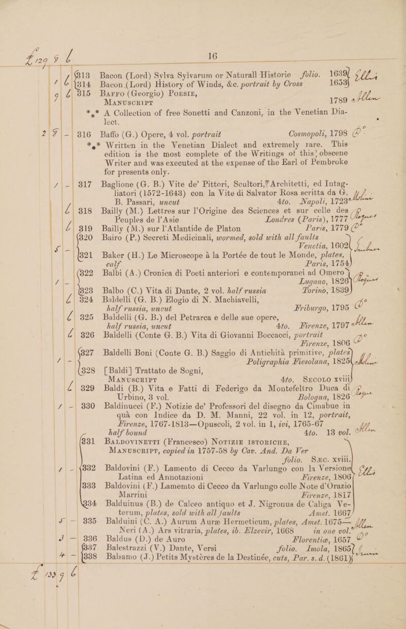 £9. f es 4 L| 815 i | ey ae ie | | /\- 317             a MANUSORIPT lect. 16  16538 $b 1789 fll Cosmopoli, 1798 Oe This for presents only. B. Passari, uncut Napoli, 1728 Peles de l’Asie Paris, 1779 a Venetia, 1602 (a cal half russia, uncut half russia, uncut Ato. Pore 1754 Lugane, 1826 ey egies Torino, 1539 Friburgo, 1795 @ Firenze, 1797 Mo Firenze, 1806 @ MANUSCRIPT Urbino, 3 vol. SECOLO xviil Bologna, 1826 - Doge 22 ‘vol. in 12, portrait, half bound Marrini 4to.    Sac. Xviil. Firenze, 1806 - Firenze, 1817 Amst. 1667, in one vol.” or Imola, 1865 ee +