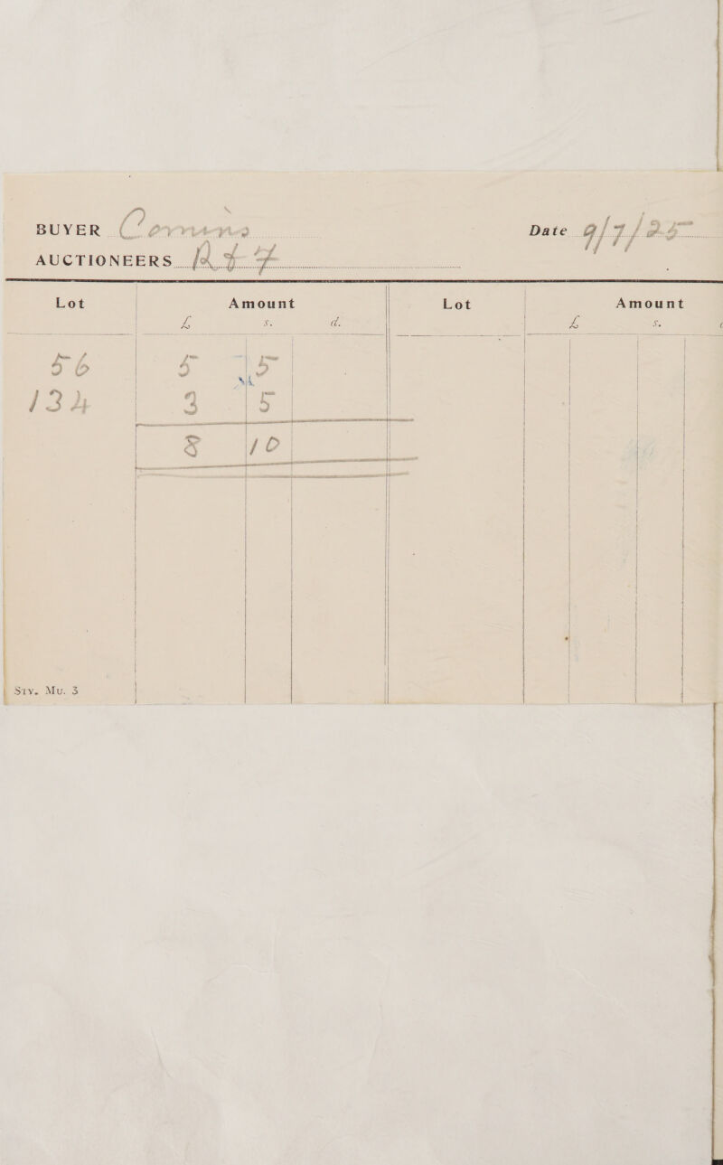 AUCTIONEERS... Re oa aa ee  Lot | Amount Lot Amount ae &amp;) d. | Lb . ( s b : D has - > | 4 Zele . 13; mee of |              } Say. Miu. 3 { i 