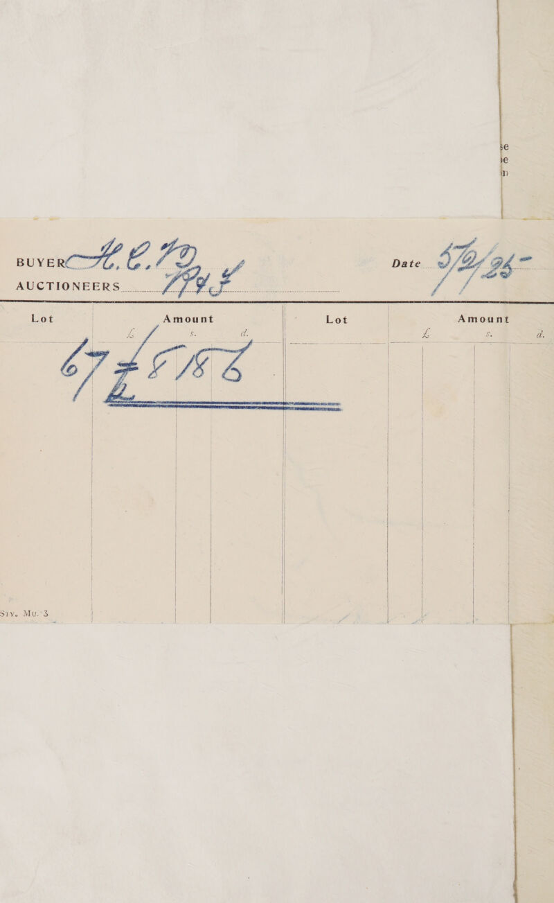 a    AUCTIONEERS .. #7 Bel eS ak Amount Ss.         Amount      Sivy. Mu.*4