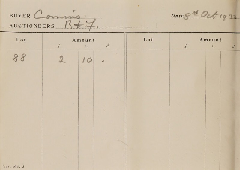    BUYER CL Soe ae _ AUCTIONEERG...... xk. ~f a Lot Amount Lot Amount 4 Mie a, co S.          Sry. Mou. S |