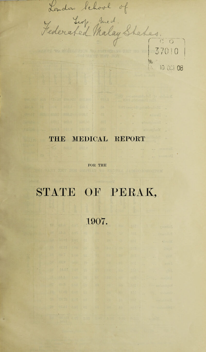 THE MEDICAL REPORT FOR THE STATE OE PERAK, 1907.