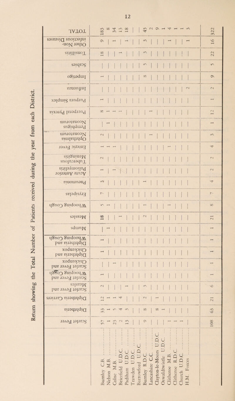 Return showing the Total Number of Patients received during the year from each District.