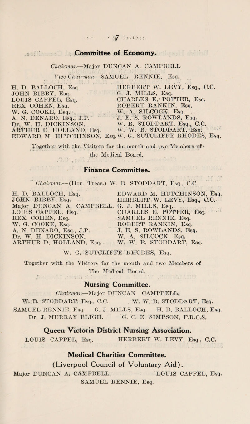 .•s i- io Committee of Economy. Chairman—Major DUNCAN A. CAMPBELL Vice-Chairman—/SAMUEL RENNIE, Esq. H. D. BALLOCH, Esq. JOHN BIBBY, Esq. LOUIS CAPPEL, Esq. REX COHEN, Esq. W. G. COOKE, Esq. % A. N. DENARO, Esq., J.P. Dr. W. H. DICKINSON. ARTHUR D. HOLLAND, Esq. HERBERT W. LEVY, Esq., C.C. G. J. MILLS, Esq. CHARLES E. POTTER, Esq. ROBERT RANKIN, Esq. W. A. SILCOCK, Esq. J. E. S. ROWLANDS, Esq. W. B. STODDART, Esq., C.C. W. W. B. STODDART, Esq. EDWARD M. HUTCHINSON, Esq.W. G. SUTCLIFFE RHODES, Esq. Together with the Visitor's for the month and two Members of * the Medical Board. ‘ - r- - /> — —’ • f \ “• r “ * ' « * ! Finance Committee. Chairman— (Hon. Treas.) W. B. STODDART, Esq., C.C. ~. r- f H. D. BALLOCH, Esq. EDWARD M. HUTCHINSON, Esq. JOHN BIBBY, Esq. HERBERT .W. LEVY* Esq., C.C. Major DUNCAN A. CAMPBELL. G. J. MILLS, Esq., ..... LOUIS CAPPEL, Esq. CHARLES E. POTTER, Esq. REX COHEN, Esq. SAMUEL RENNIE, Esq. W. G. COOKE, Esq. ROBERT RANKIN, Esq. A. N. DENARO, Esq., J.P. J. E. S. ROWLANDS, Esq. Dr. W. H. DICKINSON. W. A. SILCOCK, Esq. ARTHUR D. HOLLAND, Esq. W. W. B. STODDART, Esq. W. G. SUTCLIFFE RHODES, Esq. Together with the Visitors for the month and two Members of The Medical Board. 0. V \ - i ' * ••• Nursing Committee. Chairman—Major DUNCAN CAMPBELL. W. B. STODDART; Esq., C.C. W. W. B. STODDART, Esq. SAMUEL RENNIE, Esq. G. J. MILLS, Esq. H. D. BALLOCH, Esq. Dr. J. MURRAY BLIGH. G. C. E. SIMPSON, F.R.C.S. Queen Victoria District Nursing Association. LOUIS CAPPEL, Esq. HERBERT W. LEVY, Esq., C.C. Medical Charities Committee. (Liverpool Council of Voluntary Aid). Major DUNCAN A. CAMPBELL. LOUIS CAPPEL, Esq. SAMUEL RENNIE, Esq.