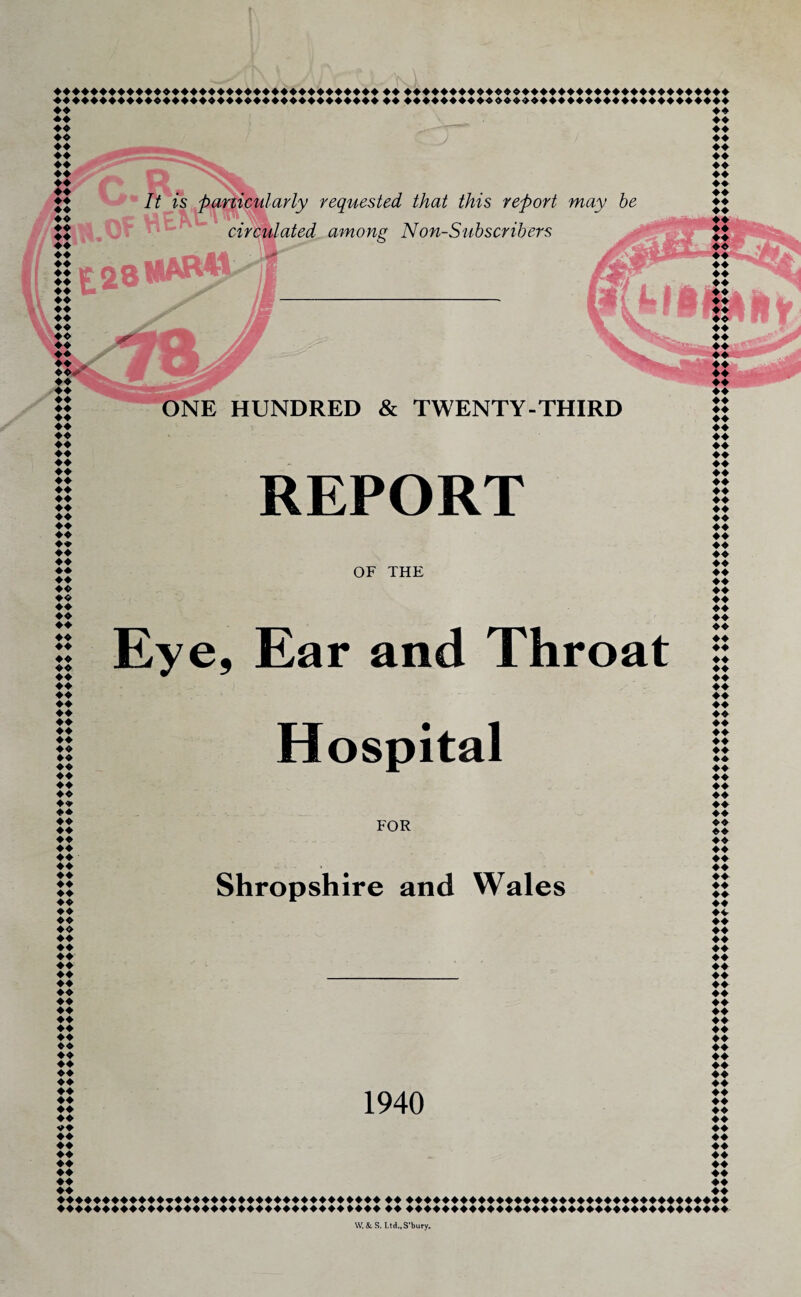 ♦♦♦♦♦♦♦♦♦♦♦♦♦♦♦♦♦♦♦♦♦♦♦♦♦♦♦♦♦♦♦♦♦♦♦♦ ♦♦ ♦♦♦♦♦♦♦♦♦♦♦♦♦♦♦♦♦♦♦♦♦♦♦♦♦♦♦♦♦♦♦♦♦♦♦♦ ♦♦♦♦♦♦♦♦♦♦♦♦♦♦♦♦♦♦♦♦♦♦♦♦♦♦♦♦♦♦♦♦♦♦♦♦ ♦♦ ♦♦♦♦♦♦♦♦♦♦♦♦♦♦♦♦♦♦♦♦♦♦♦♦♦♦♦♦♦♦♦♦♦♦♦♦ ♦♦ ♦♦ ♦♦ ♦♦ ♦♦ ♦♦ ♦♦ ♦♦ ♦♦ ♦♦ ♦♦ ♦♦ ♦♦ ♦♦ ♦♦ ♦♦ V It is particularly requested that this report may circulated among Non-Subscribers be Se* Jf ♦♦ ♦♦ ♦♦ ♦♦ ♦♦ ♦♦ ♦♦ ♦♦ ♦♦ ♦♦ ♦♦ ♦♦ ♦♦ ♦♦ ♦♦ ♦♦ ♦♦ ♦♦ ♦♦ ♦♦ ♦♦ ♦♦ ♦♦ ♦♦ ♦♦ ♦♦ « , ♦ ♦o' ♦♦ ♦♦ ♦♦ ♦♦ ♦♦ ♦♦ ♦♦ ♦♦ ♦♦ ♦♦ ♦♦ ♦♦ ♦♦ ♦♦ ♦♦ ♦♦ ♦♦ ♦♦ ♦♦ ♦♦ ♦♦ ♦♦ ♦♦ ♦♦ ♦❖ ♦♦ ♦♦ ♦♦ ♦♦ ♦♦ ♦♦ ♦♦ ♦♦ ♦♦ ♦♦ ♦♦ ♦♦ ♦♦ ♦♦ ♦♦ ♦♦ ♦♦ ♦♦ ♦♦ ♦♦ ♦♦ ♦♦ ♦♦ ♦♦ ♦♦ ♦♦ ♦♦ ♦♦ ♦♦ ♦♦ ♦♦ ♦♦ ♦♦ ♦♦ ♦♦ ♦♦ ♦♦ ♦♦ ♦♦ ♦♦ ♦♦ ♦♦ ♦♦ ♦♦ ♦♦ ♦♦ ♦♦ ♦♦ ♦♦ ♦♦ ♦♦ ♦♦ ♦♦ ♦♦ ♦♦ ♦♦ ♦♦ ♦♦ ♦♦ ♦♦ ♦♦ ♦♦ ♦♦ ♦♦ ♦♦ ♦♦ I1 ♦♦ ♦♦ ♦♦ ♦♦ ONE HUNDRED & TWENTY-THIRD REPORT OF THE Eye, Ear and Throat Hospital ♦♦ ♦♦ ♦♦ ♦♦I tt ♦♦ ♦♦ ♦♦ ♦♦ ♦♦ ♦♦ ♦♦ ♦♦ ♦ ♦ ♦♦ ♦♦ ♦♦ ♦♦ ♦♦ ♦♦ ♦♦ ♦♦ ♦♦ ♦ ♦ ♦ ♦ ♦♦ ♦♦ ♦♦ ♦♦ -;♦♦ ♦♦ ♦♦ ♦♦ ♦♦ ♦♦ ♦♦ ♦♦ ♦♦ ♦♦ ♦♦ ♦♦ ♦♦ ♦♦ ♦♦ ♦♦ ♦♦ ♦♦ ♦♦ ♦♦ ♦♦ ♦♦ ♦♦ ♦♦ ♦♦ ♦♦ ♦♦ ♦♦ ♦♦ ♦♦ ♦♦• ♦♦ ♦♦ ♦♦ ♦♦ ♦♦ ♦♦ ♦♦ ♦♦ ♦♦ ♦♦ ♦♦ ♦♦ ♦♦ ♦♦ ♦♦ ♦♦ ♦♦ ♦♦ ♦♦ ♦♦ ♦♦ ♦♦ ♦♦ ♦♦ ♦♦ ♦♦ ♦♦ ♦♦ ♦♦ ♦♦ ♦♦ ♦♦ ♦♦ ♦♦ ♦♦ ♦♦♦♦♦♦♦♦♦♦♦♦*♦♦♦♦♦♦♦♦♦♦♦♦♦♦♦♦♦♦♦♦♦♦♦ ♦♦ ♦♦♦♦♦♦♦♦♦♦♦♦♦♦♦♦♦♦♦♦♦♦♦♦♦♦♦♦♦♦♦♦♦♦♦♦ ♦♦♦♦♦♦♦♦♦♦♦♦♦♦♦♦♦♦♦♦♦♦♦♦♦♦♦♦♦♦♦♦*♦♦♦ ♦♦ ♦♦♦♦♦♦♦♦♦♦♦♦♦♦♦♦♦♦♦♦♦♦♦♦♦♦♦♦♦♦♦♦♦♦♦♦ W.&S. Ltd.,S’bury. FOR Shropshire and Wales 1940