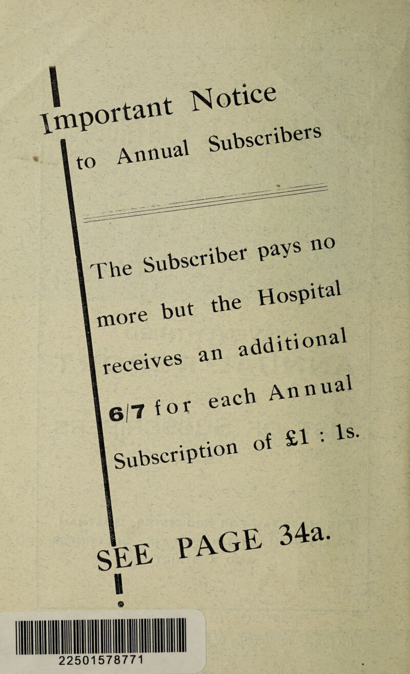 ft ^ mp°rtant ^0ttCC IS Subscriber §§; *> more bur the Hos^i receives an 6(7 for each AnnU Subscription of £1 • ls' SEE P^GE 34a' 1 9 22501578771