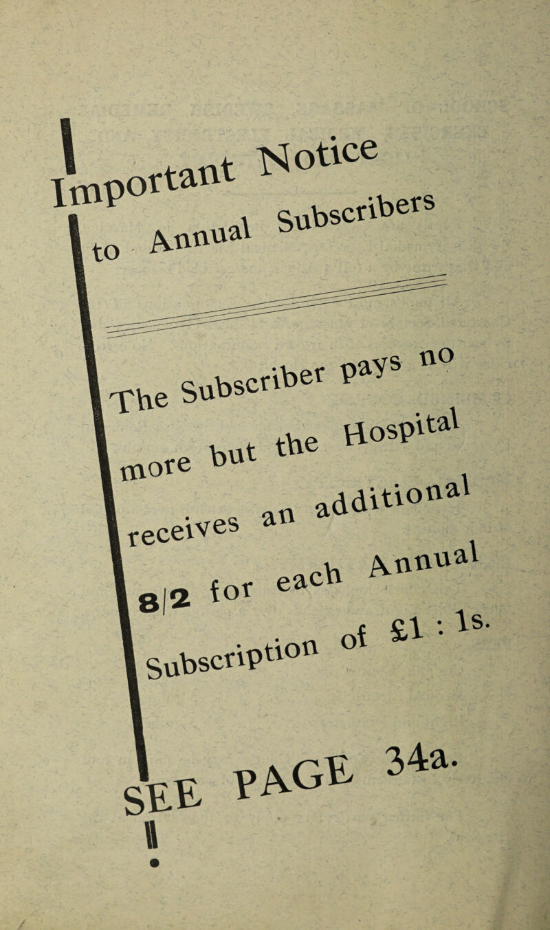import^ NoCe ! iim ***** The Subscriber paYs an addition' receives ,rb A-°nua' _ tor eacu • tion of £1 '•1S Subscript'00 34a.