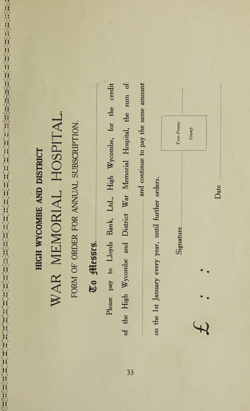 HIGH WYCOMBE AND DISTRICT WAR MEMORIAL HOSPITAL. FORM OF ORDER FOR ANNUAL SUBSCRIPTION. U* • ns <u Vh u <D -d 4-» Date