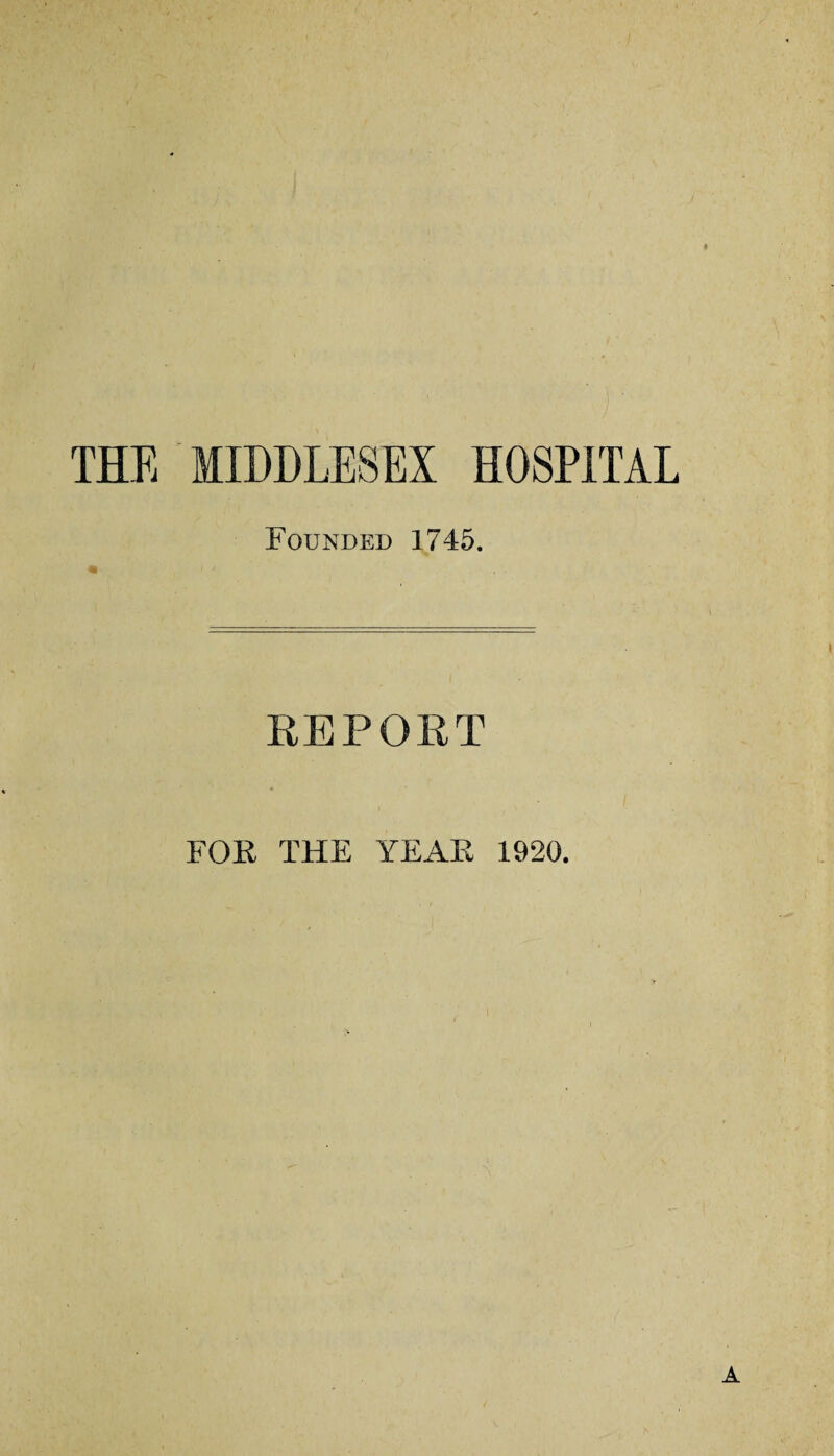 Founded 1745. REPOET FOR THE YEAR 1920.