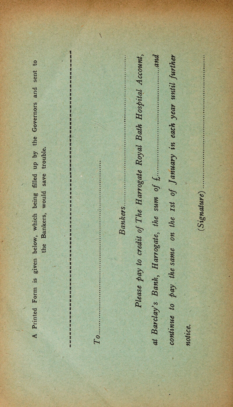 Printed Form is given below, which being filled up by the Governors and sent to the Bankers, would save trouble. (Signature)