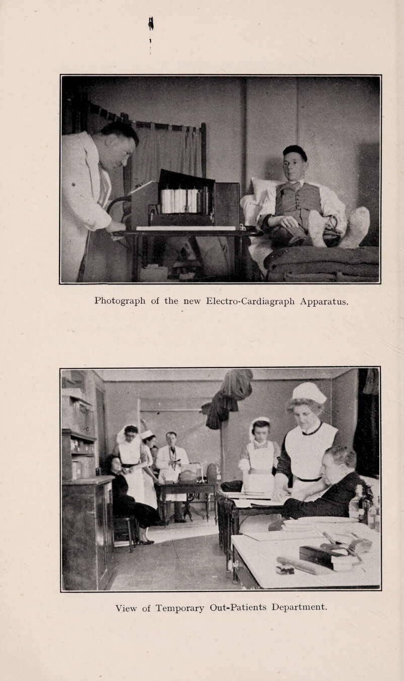 Photograph of the new Electro-Cardiagraph Apparatus. View of Temporary Out-Patients Department