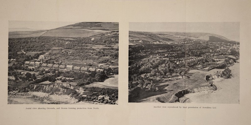 Aerial view showing Grounds, and Downs forming protection from North. Another view reproduced by kijid permission of Aerohlms Ltd.