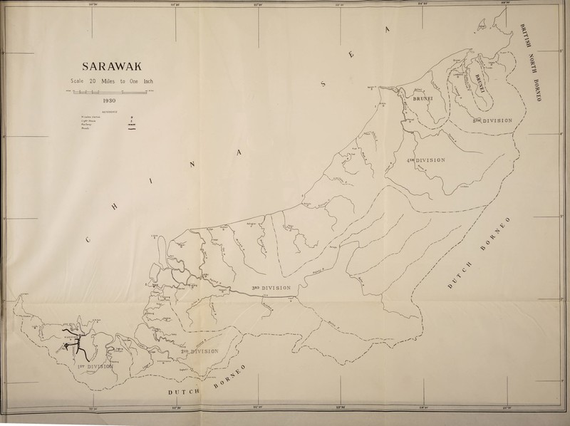 no'3o' 1110 30' 112° 30 113° 30' 114” 30' H 5” 30' SARAWAK Scale 20 Miles to One Inch I 1— t i- 1 W i re less Station L i$ht House Railway/ RoqcJs oaHUoa