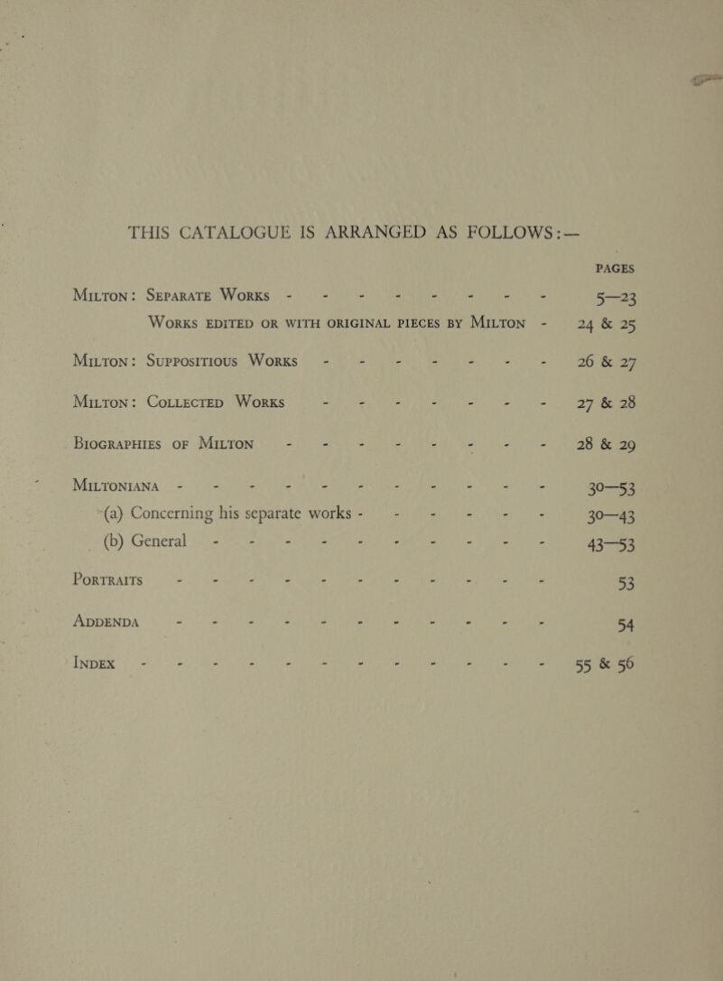 MILTON: MiLTon: Mitton: - =- = - PoRTRAITS ADDENDA INDEX ~ PAGES aes 24 &amp; 25 26 &amp; 27 27 &amp; 28 28 &amp; 29 30—53 30—43 4353 53 54 55 &amp; 56