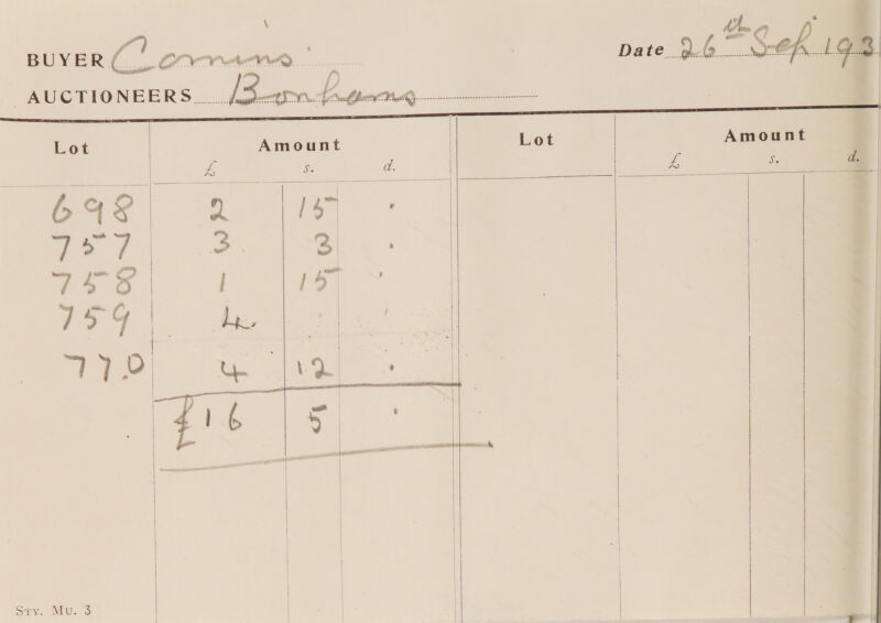 \           BUYERC Lone P Date. Eee ee 2 ¢ of an im AUCTIONEERS... 1 De ee 3 eee ES Lot Amount Lot Amount Z Se d. ae = Sey) Se CS ee a a 3 966). | pom 139 rl Te a ’ | | | Sry. Mu. 3 | ee |   Se ee ee