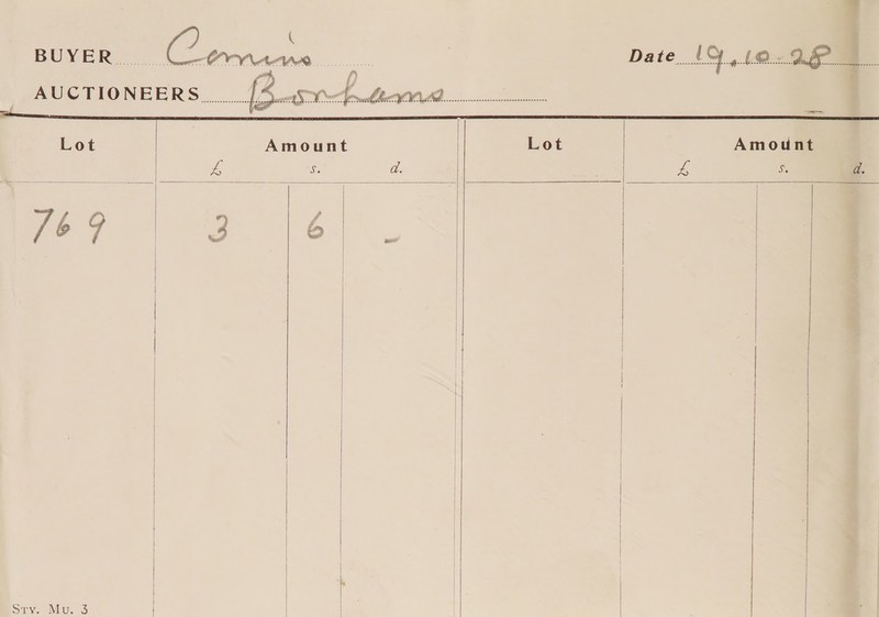     Date (910-9. Lot Amount Lot Amount % Ss £ 5. /69 3 6 Sry. Mu. 3          