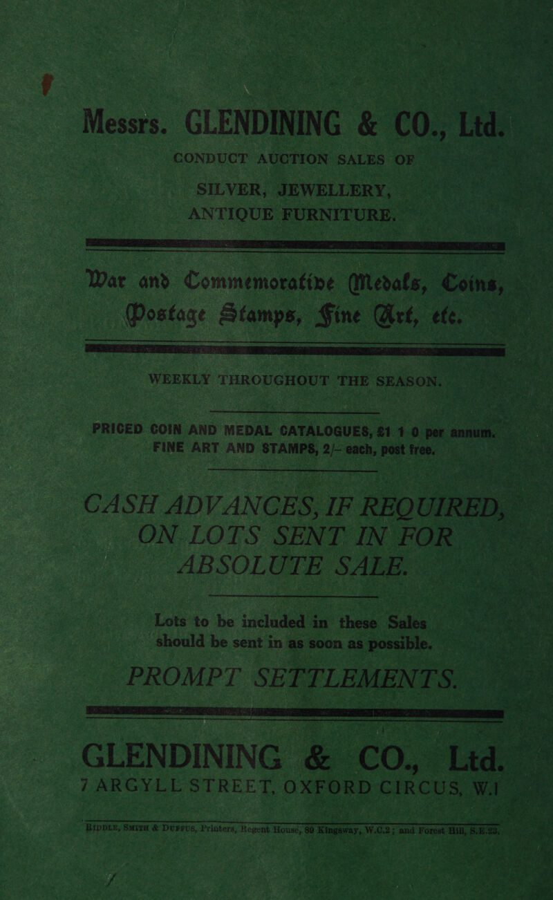 CONDUCT AUCTION SALES OF  Postage Stamps, Fine Art, efc.     WEEKLY THROUGHOUT THE SEASON. FINE ART AND STAMPS, 2/- each, post free. ON LOTS SENT IN FOR ABSOLUTE SALE. Lets to be included in these Sales — should be sent in as soon as possible. PROMPT SETTLEMENTS.   