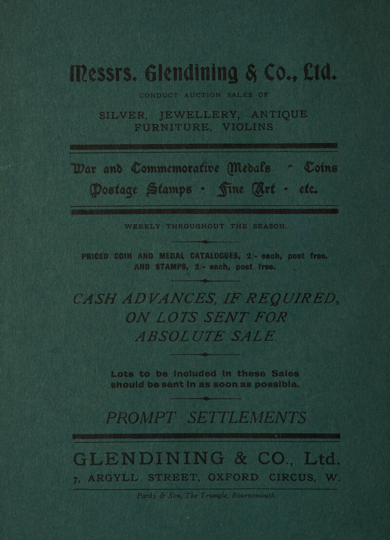  CONDUCT AUCTION SALES OF .   “WEEKLY THROUGHOUT THE: Hebag wit  PRICED COIN AND MEDAL CATALOGUES, 2/= each, post free. AND STAMPS, 2 |= each, post Tree, a ‘ea  ON LOTS SENT FOR’ ABSOL UTE . SALE  he Lots to be included ee theese Sales” . should be sent in as soonas possible. |  i coe ae a Paras &amp; Son, The eee (iad Bournemouth 