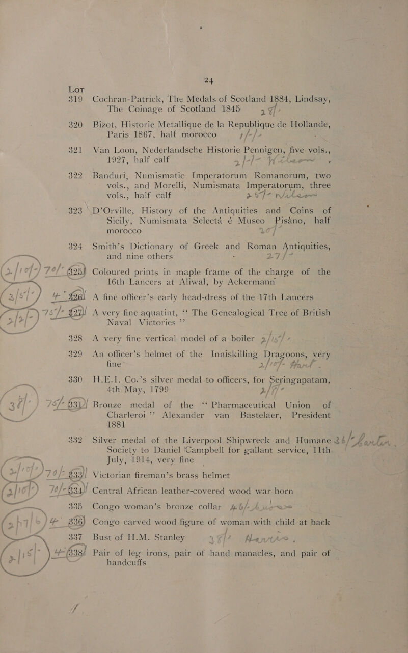332 Paris Looe. Bandur1, vols., vols., (1867, half morocco J Van Loon, Nederlandsche Historie Pennigen, “five vols., half calf }-} Wz —~ e Numismatic Imperatorum Romanorum, two and Morelli, Numismata preerre three half calf > 9 7- niiter History of the Antiquities and Coins of D’Orville, ~_ Naval Victories fine » 4 1881 ) Van yi of f