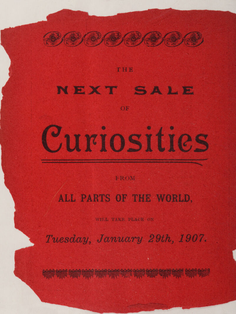  NEXT SALE : Curiosities       i FROM | ALL PARTS OF THE WORLD, Tuesday, January 29th, L907. i gg I a ie —