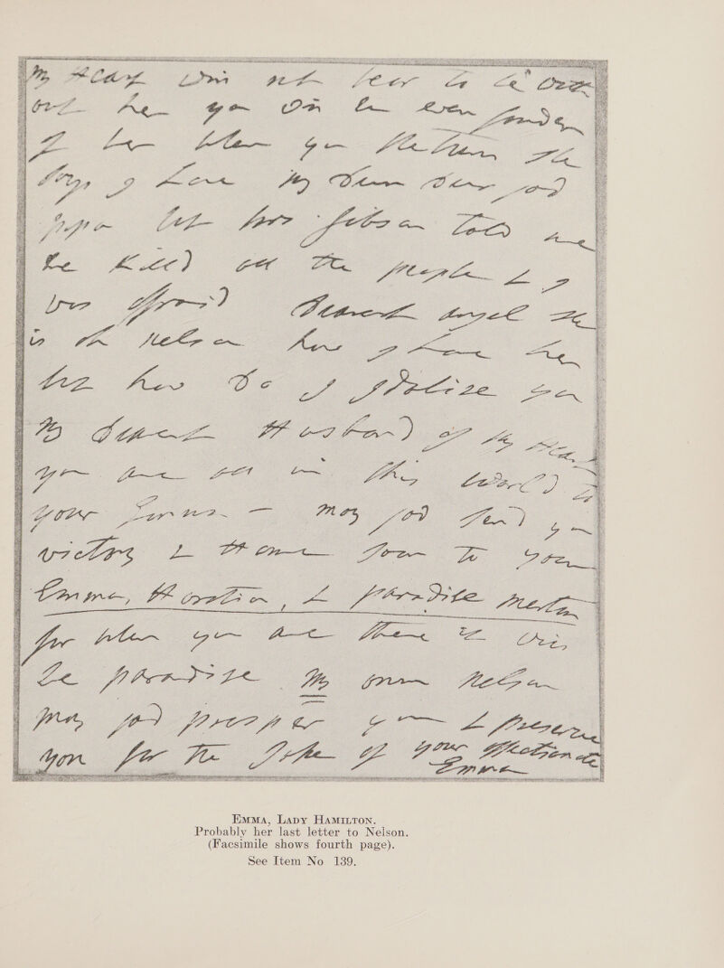  Emma, Lapy Haminron. Probably her last letter to Nelson. (Facsimile shows fourth page).