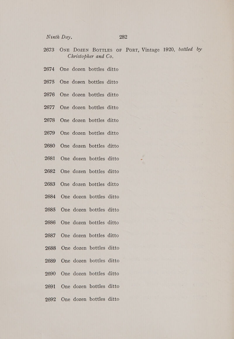 2674 2675 2676 2677 2678 2679 2680 2681 2682 2683 2684 2685 2686 2687 2688 2689 2690 2691 2692 One One One One One One One One One One One One One One One One One One One dozen dozen dozen dozen dozen dozen dozen dozen dozen dozen dozen dozen dozen dozen dozen dozen dozen dozen bottles bottles bottles bottles bottles bottles bottles bottles bottles bottles bottles bottles bottles bottles bottles bottles bottles bottles ditto ditto ditto ditto ditto ditto ditto ditto ditto ditto ditto ditto ditto ditto 282 ditto ditto ditto
