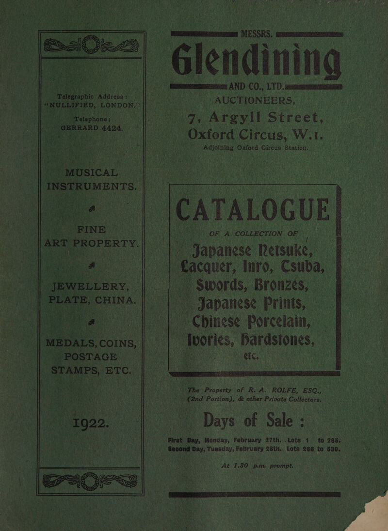 he Property | . : R. a te L, v7 ESO, nd Portion), &amp; other Private Collectors. aia’ nday, February 27th. Lots 1 3 Tuesday, February 28th, Lots 266 to 5630. 1 a) y Nh ie bl 