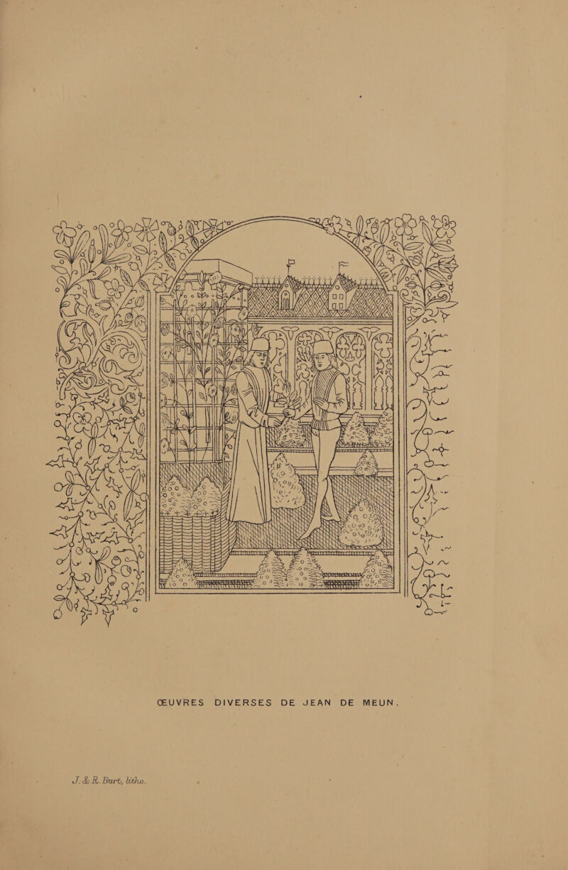 FAW AWAWA TTT TT Tee y) YY < 00 og Apis Oo 0 en oe o 3 0 we CEUVRES DIVERSES DE JEAN DE MEUN. J.&R. Bart, kitho.