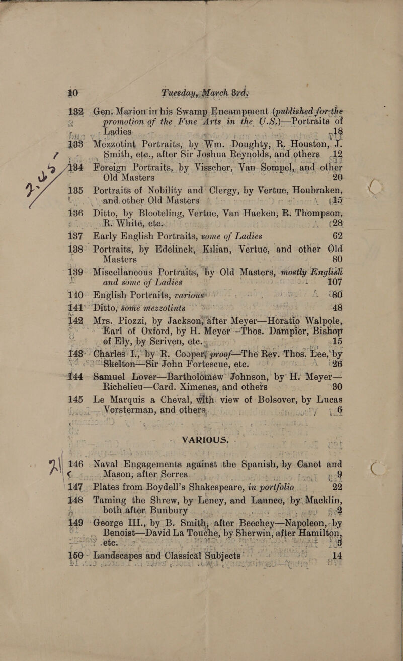 promotion of the Fine Arts in the U. S.)—Portraits of - Ladies. ...-. vai ete Smith, ete., after Sir Joshua Reynolds, and others 12 ‘Old Masters 20 R. Whité, ete... ; A. GS Harly English Portraiteys some of Ladies 62 Wastera and some of Ladies od 107 : English Portraits, Various eR oA 480 ‘Ditto, some mezzotints ~ 0 viDs 48 Mrs. Piozzi, by Jackson, after Maven bs Walpole, of Ely, by: Seriven, etc. » Bislton Sir John Fortescue, ete. * 4 o¢ Samuel Lover—Bartholomew Johnson, by’ H. Meyet— : Richelieu—Card. Ximenes, and othets So, B80 Le Marquis a Cheval, with: view of. Boleanos, Lhe nea nS ae POORSIETMAR, and others. Peh ced ddeiomty = yo VARIOUS. Mason; after Serres. Taming the Shrew, by Leney, and Haaned, by: Macklin, both after. Bunbury... Kies oe) ete. + eh ¥ uF vats 7h rhe Fa 7“~   