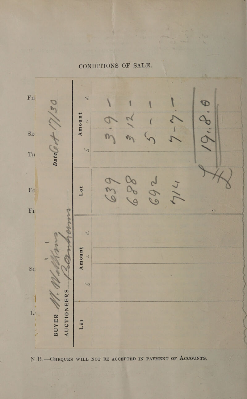CONDITIONS OF SALE.  269 BE? b £9       junowy 107] Tecate ee) Fur SE TH i | |  ca   ee pa er Et   junoWwy  107 |  ' a ts is N.B.—CHEQUES WILL NOT BE ACCEPTED IN PAYMENT OF AccouUnNTS.