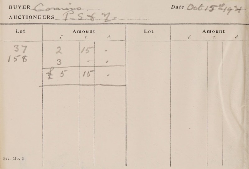 AUCTIONEERS... / ... BUYER v    Amount ‘Ss Lot   Amount  