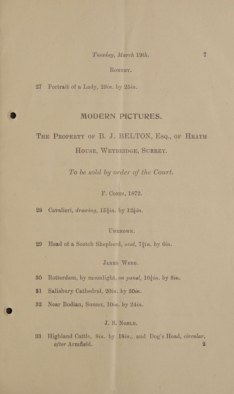 Romney. 28 29 30 31 32 oo F. Contin, 1872. UNKNowWN. JAMES WHBB. J. S. Nosus. after Armfield. 2