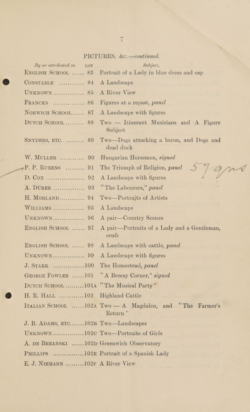 yw ~ CONSTABEE ues canadcuet 84 RUINIENOWIN oc 6555 4cccei es 85 DIRENOKS 6 socser borg 86 SN MDMERG, HEC. seach 89 We MILER... ice ce 90 7 PPO OS teehee oes 92 tall 05 75) re ere 93 ER. MOREAND: c2c.ccnsces 94 ENGHISH SCHOOL ....... 98 A Landscape A River View Figures at a repast, panel Subject Two—Dogs attacking a heron, and Dogs and dead duck pital ae-€ Hungarian Horsemen, signed A Landscape with figures / Y “The Labourers,” panel Two—Portraits of Artists A Landscape A pair—Country Scenes A pair—Portraits of a Lady and a Gentleman, ovals A Landscape with cattle, panel WINK NOAUNG onc css ces 99 A Landscape with figures DOP MRK taht oxida Bech 100 The Homestead, panel GEORGE FOWLER ...... 101 “A Breezy Corner,” signed DUTCH SCHOOLGAA aS 1014 “The Musical Party ” Ei, ERAGE, Aone 102 Highland Cattle ITALIAN SCHOOL. ~.....;; 1024 Two— A Magdalen, and. “The Farmer's Return ” Js De ADAMS, BTC, .. 10: 102B Two—Landscapes _ UNENGWINa csks cxnwean 102c Two—Portraits of Girls A DEBREANGEKE, «cis 102p Greenwich Observatory _ PHIUEIPSN toate, cog Bonde 102m Portrait of a Spanish Lady