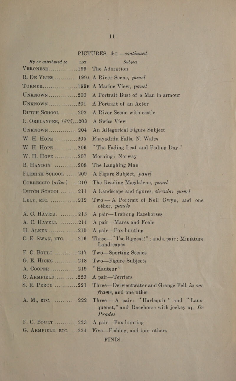 By or attributed to LOT Subject. WPRONERM 2100500 ols 199 The Adoration Bee VRIES ooy5..4. 04. 1994 A River Scene, panel BUTI Rigs ogee esd fais sites 199B A Marine View, panel UNKNOWN 0.55.00... 50005 200 A Portrait Bust of a Man in armour MERENOWN 6.0. Joes eves 201 <A Portrait of an Actor Duton SCHOOL......... 202 A River Scene with castle LL. ORELANGER, /805...203 A Swiss View WMRNOWN ccs cule... 204 An Allegorical Figure Subject EL ELOPE G2... os... 205 Rhayadrdu Falls, N. Wales REE LOPE pecs ens cae 206 ‘The Fading Leaf and Fading Day” EP PELOR BR os. ears 207 Morning: Norway B. Haypon Peay .,''3 208 The Laughing Man FLEMISH SCHOOL ...... 209 <A Figure Subject, panel CoRREGGIO (after) ...210 DUTCH SCHOOL... ..... 211 LS iy ag 4 212 PRRCIPEVAW RG)... s..6... on PONS (200 ae 214 Peper EN ee iss. 215 C. E. SWAN, a a 216 AOS ae Paty: PAD Sie ee 218 AOGCOOPEBRA. 2. ... os ee ar Ee G. ARMFIELD..... .... .220 Us 20 t LOAN 0 5 229 We CEU <,. occa och. nas The Reading Magdalene, panel A Landscape and figures, circular panel Two—A Portrait of Nell Gwyn, and one other, panels A pair—Training Racehorses A pair—Mares and Foals A pair—Fox-hunting Three— I’se Biggest!” ; and a pair: Miniature Landscapes Two—Sporting Scenes Two—Figure Subjects “ Hauteur” A pair—Terriers Three—Derwentwater and Grange Fell, 27 one frame, and one other Three—A pair: “ Harlequin” and “ Laus- quenet,” and Racehorse with jockey up, De Prades A pair—Fox-hunting Five—Fishing, and four others FINIS.