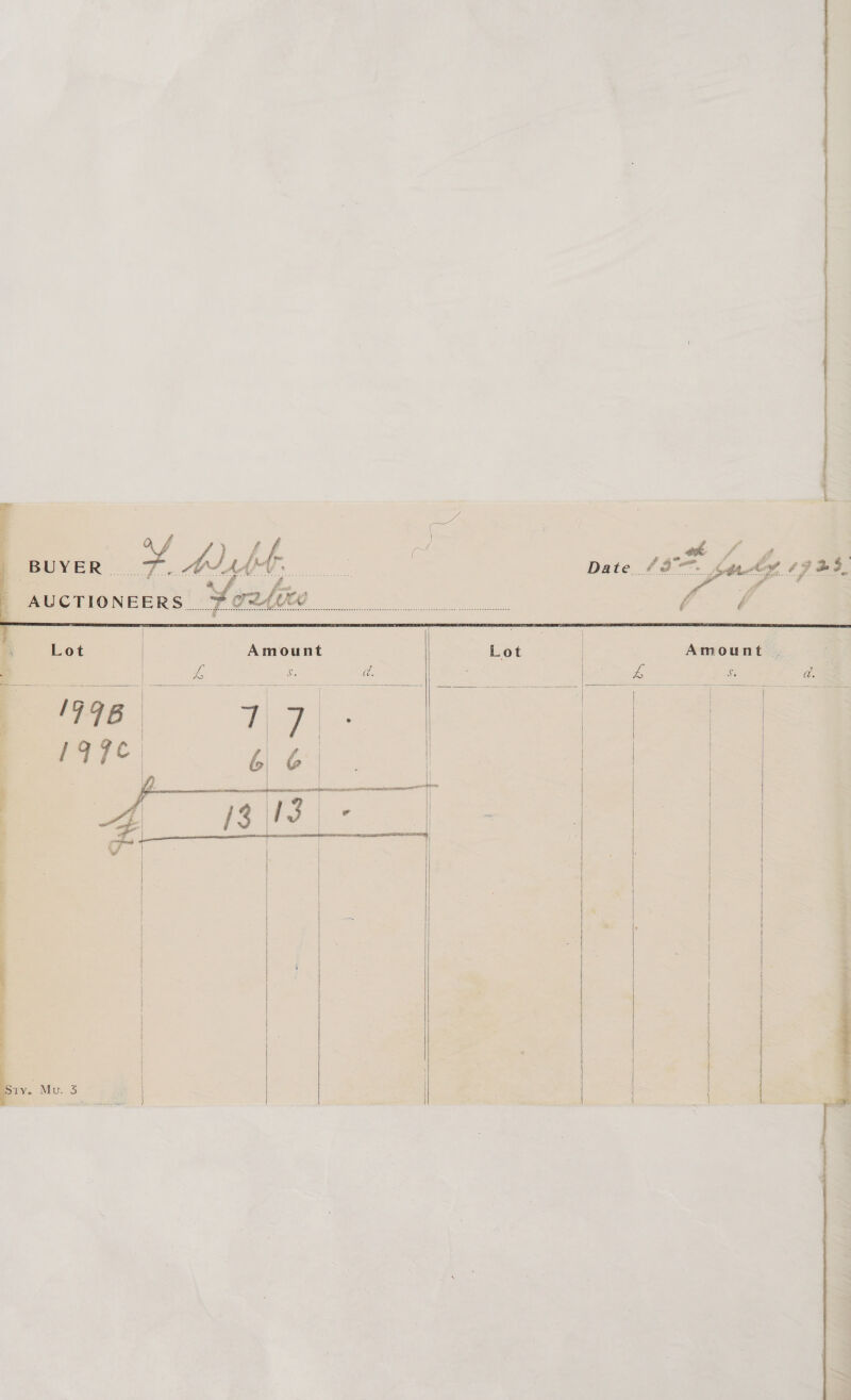 eieinie ice a ale een a Wane sda \e ee ein tin tee cigs ero We nin sien Vic acéisiecapecive cere crerr,, ‘4 ws ' AUCTIONEERS... -O2(UG en ne eR Sew esee cacy f fonncorececccensnovedhnescccscenenscese=-ssacsececesrnsn- == 1 cree eran cerca nese sean an nan nee yoann ne neeeserensen= BUYER ad AIA Uf. ~   3 f Lot | Amount Lot  ty >   1996 oP alee 197C| A ot     POE ASSERT EEE TSE AE ES EEE RNAI ORS é wv | } } | {         Sry. Mu. 3 if | i a a yoy