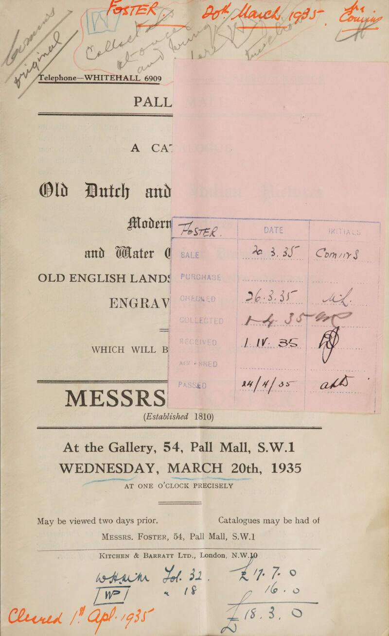  Old Dutch and and Glater @ vc OLD ENGLISH LANDS ENGRAV ge = t WHICH WILL B  MESSRS (Established 1810) May be viewed two days prior. kefisrctrn dol. 32 ie an te Cleeutdd [1 ph. 135°   |    L Ue: 3