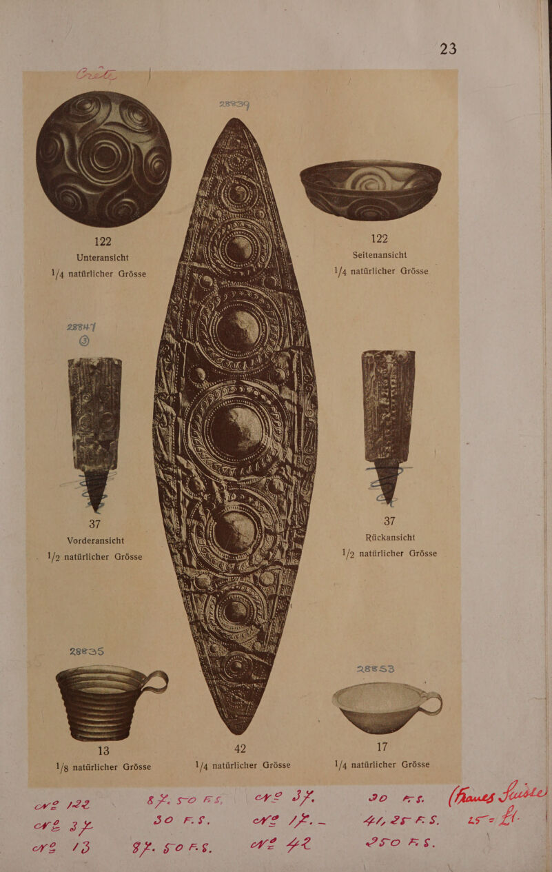   122 Seitenansicht 122 Unteransicht 1/4 nattirlicher Grdsse 1/4 natiirlicher Grésse  Vorderansicht Rtickansicht 1/9 natiirlicher Grésse 1/9 natiirlicher Grésse  42 1/g natiirlicher Grésse 1/4 natiirlicher Grésse 1/4 natiirlicher Grésse Bree en BeOS Sen VB Bhp ib FAS: re Me Gx. SOS, VE ze 25-0 *.S.