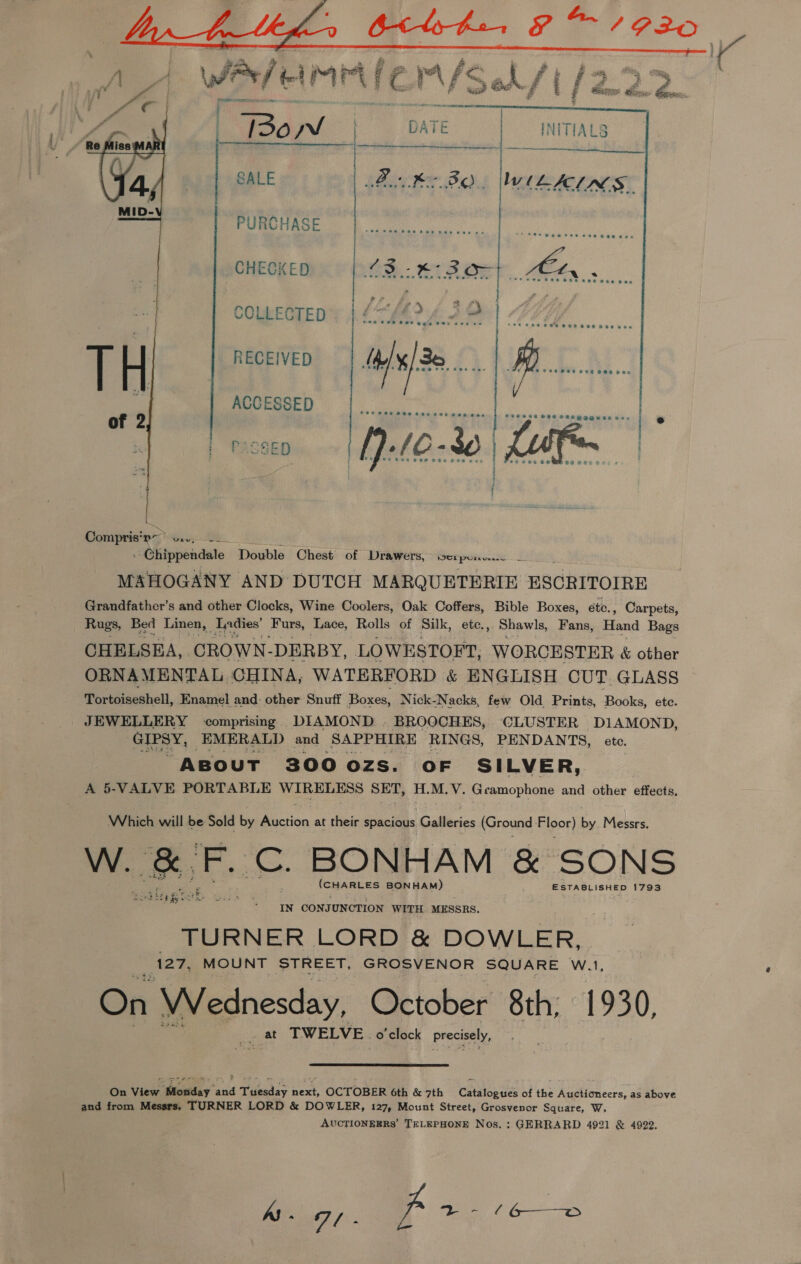   BoNv | DATE INITIALS  SALE BoB BO. WILAINS | PURCHASE wee Pees Coe ge: a COLLECTED Ail ido : ak if fd fs RECEIVED ‘| 30... a | oe ACCESSED PAcaep [)./0-%0 vy pothet Tre | |  Sharens. 