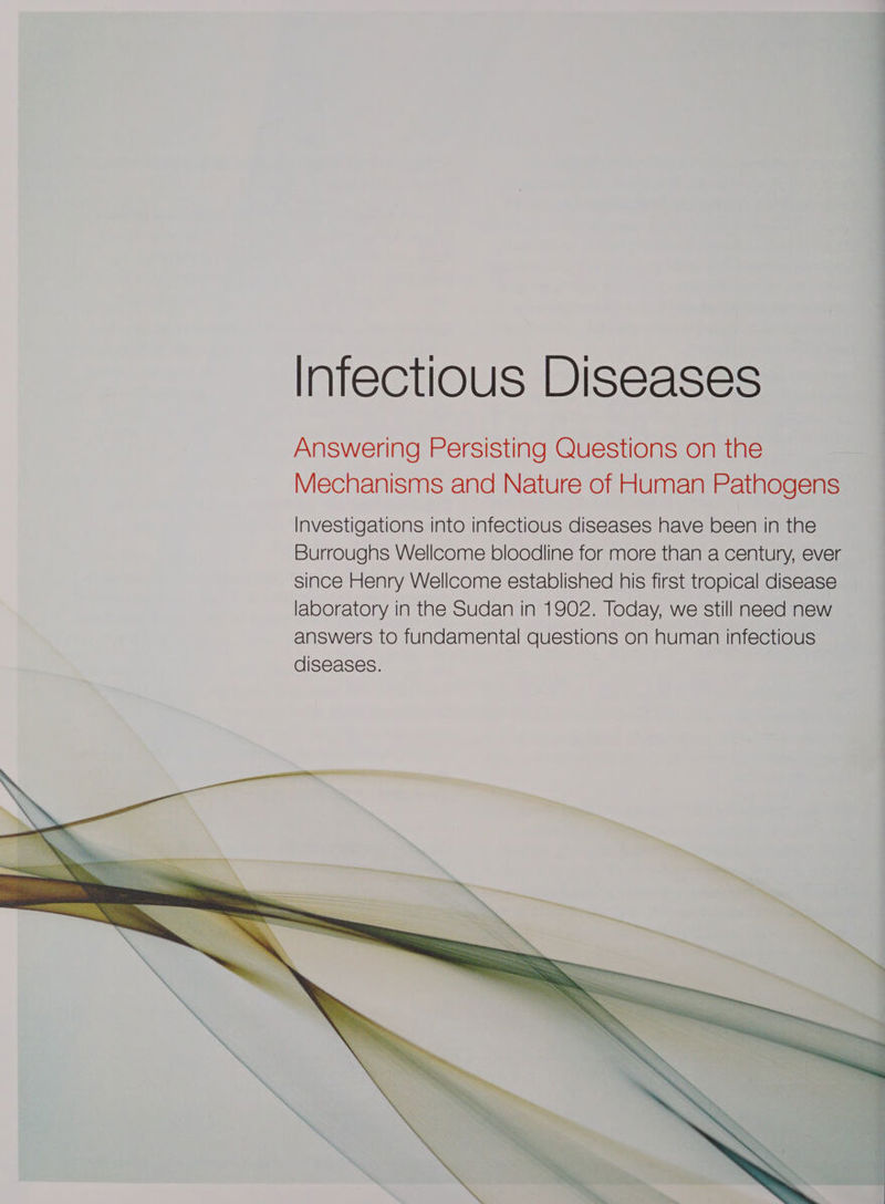 Infectious Diseases Answering Persisting Questions on the Mechanisms and Nature of Human Pathogens Investigations into infectious diseases have been in the Burroughs Wellcome bloodline for more than a century, ever since Henry Wellcome established his first tropical disease laboratory in the Sudan in 1902. Today, we still need new answers to fundamental questions on human infectious